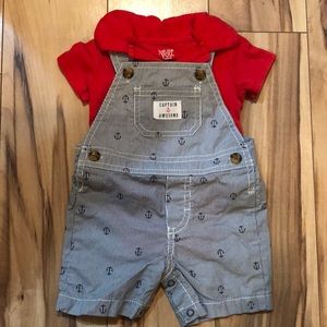 two piece red and gray set. three months